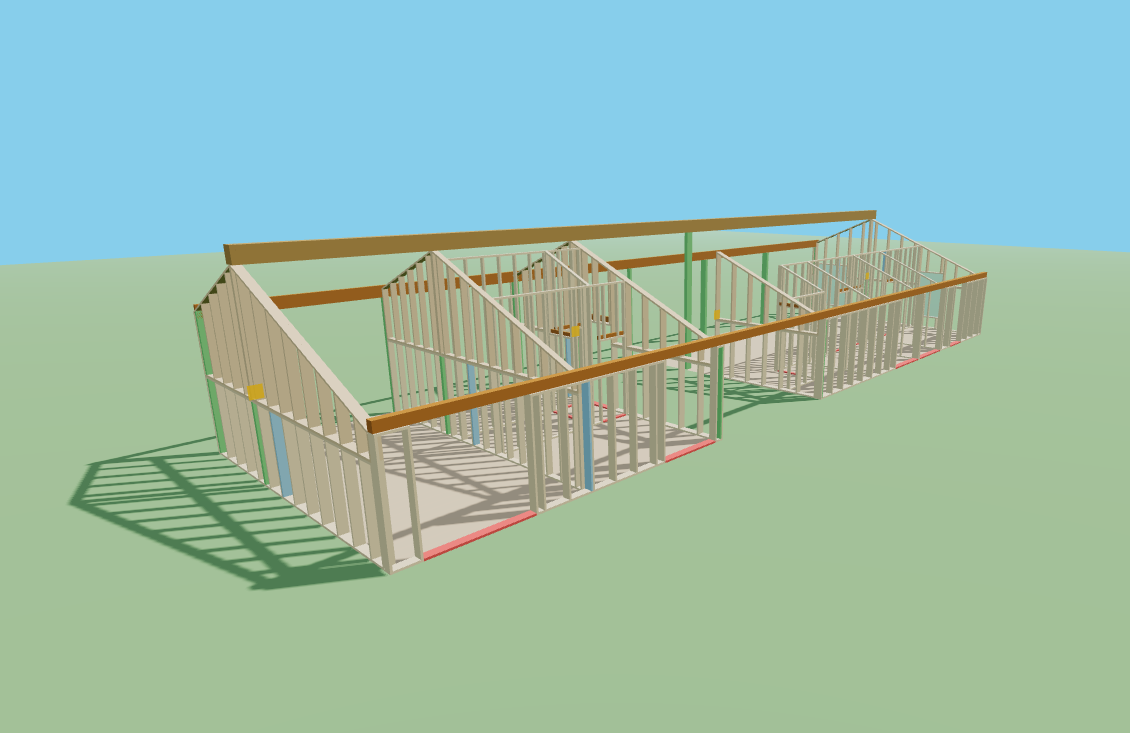 3D-model af en træskeletkonstruktion i wireframe