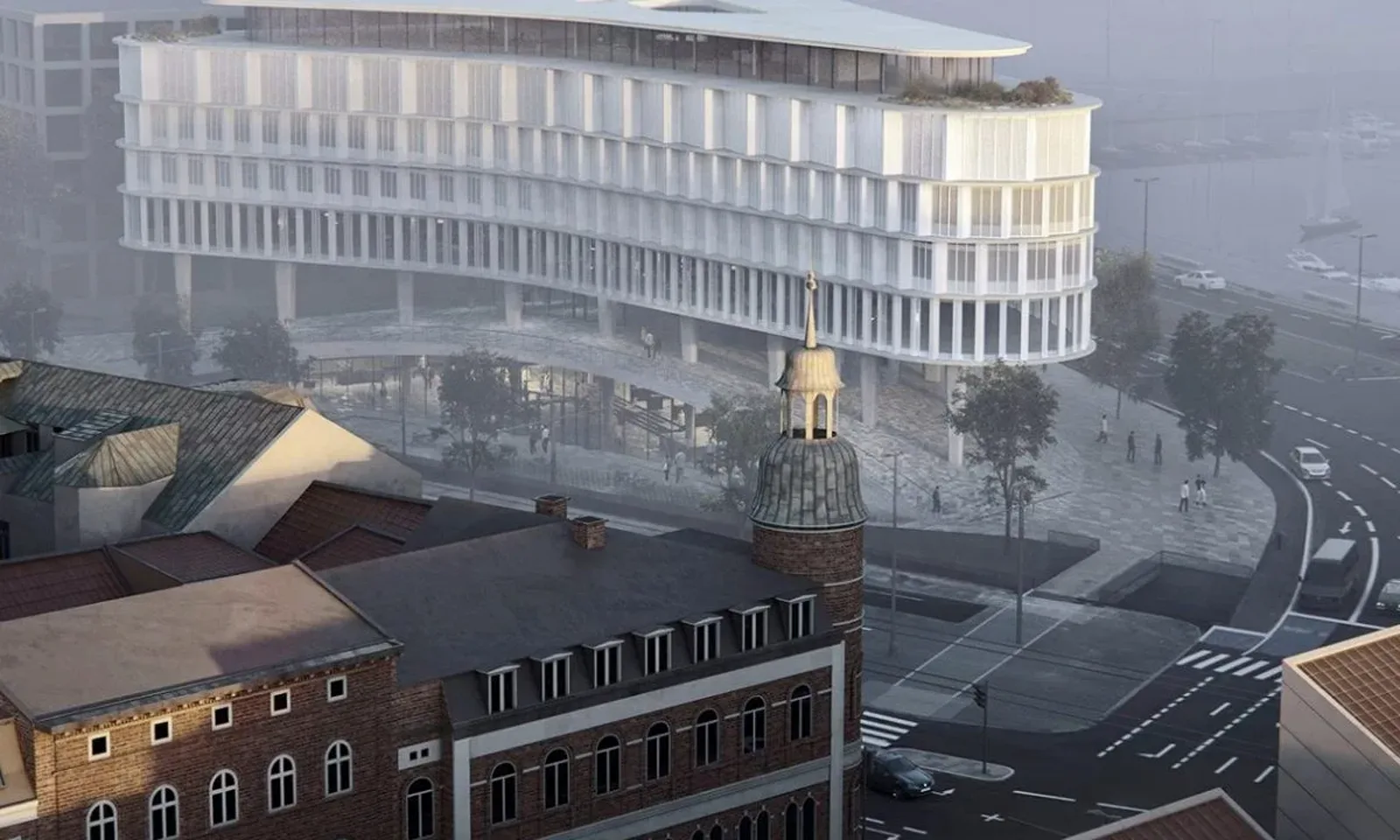 Hængslet set fra luften med Aarhus Ø og havnen i baggrunden